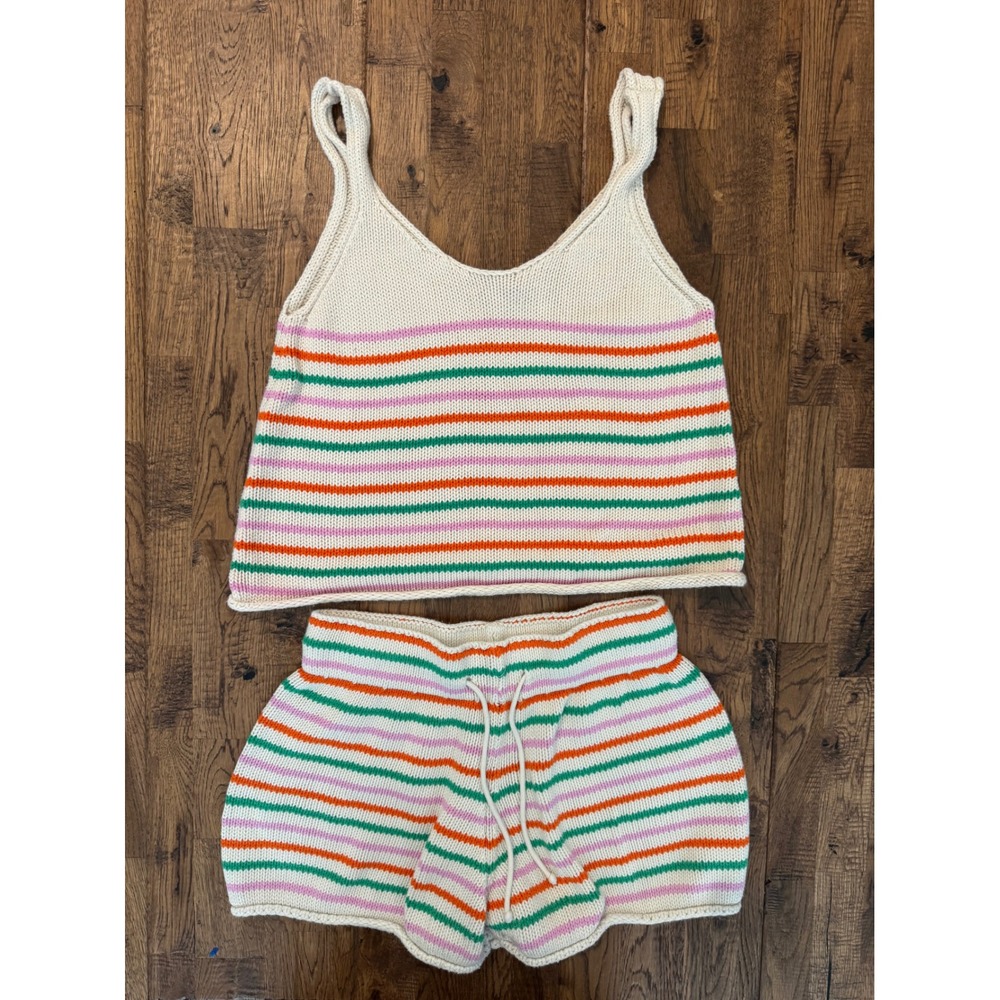 Zara Striped Knit Tank And Shorts Set Women's Size M
